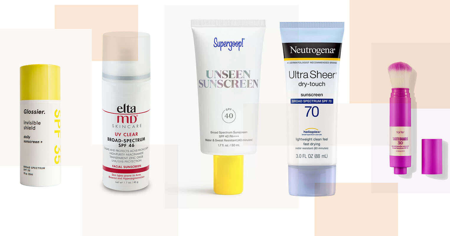 picture of all the sunscreen products I am about to review